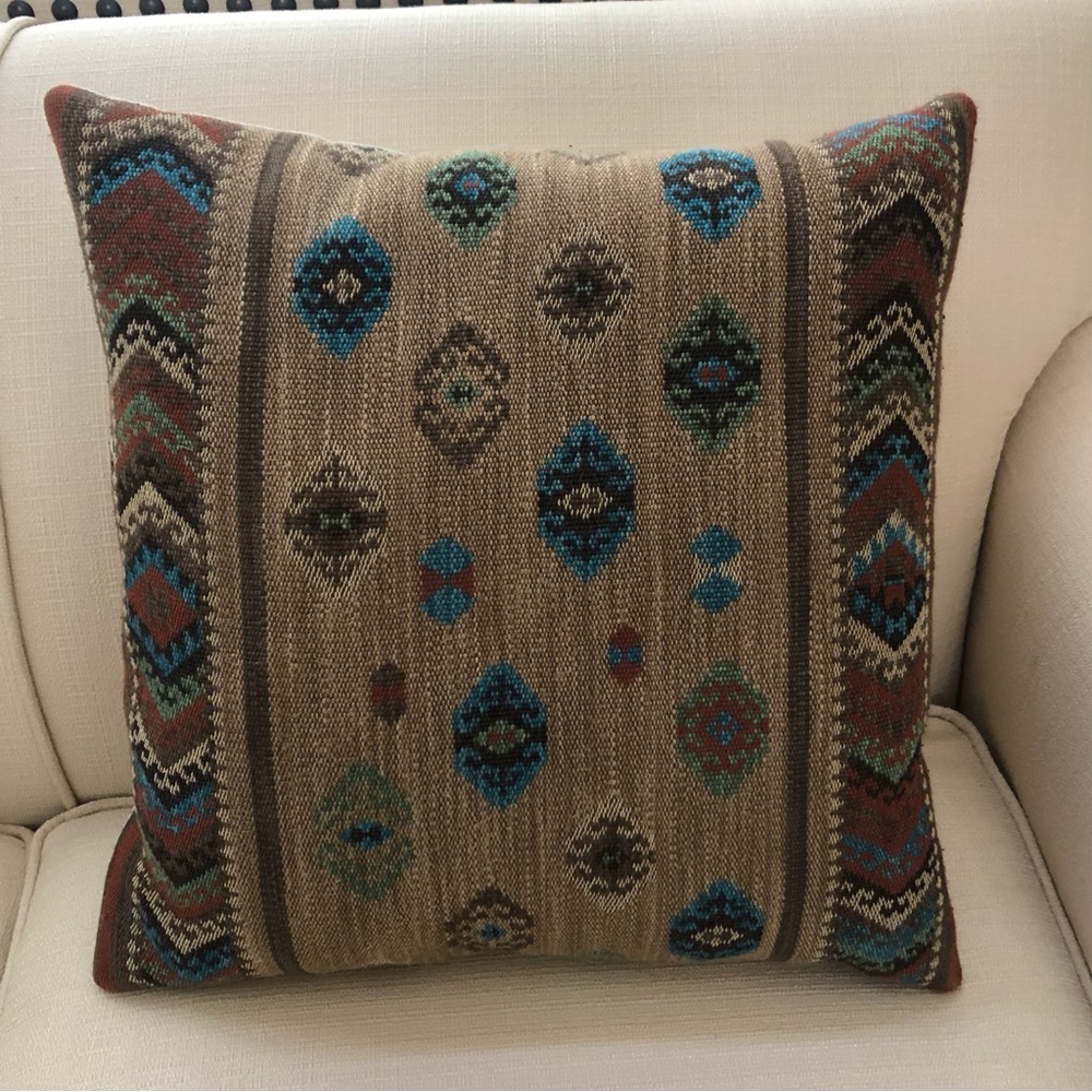 Custom Made 18” Feather & Down Accent Pillow. Beautiful Mountain Southwest Woven - Picture 1 of 9